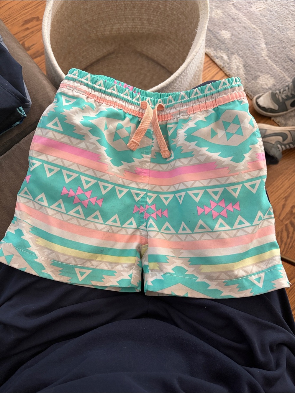 chubbies Aqua Tribal Swim Trunks with Pink & Peach Accents